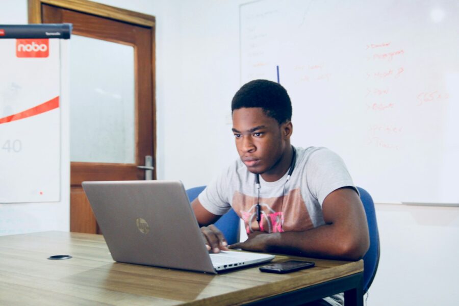 Student using laptop