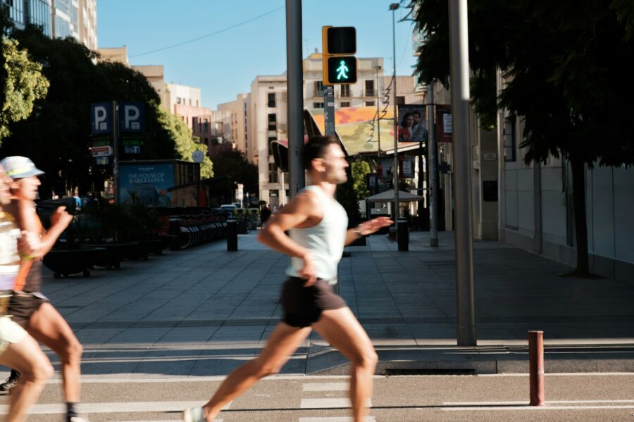 Runner checking gps