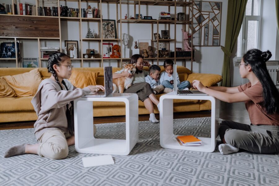 Family using laptop