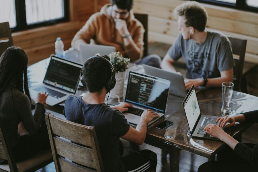 Team working computers