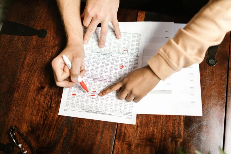 Printed project spreadsheet