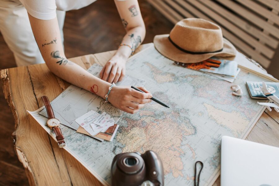 Traveler planning trip