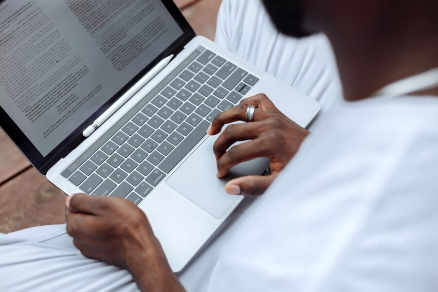 Laptop user reading