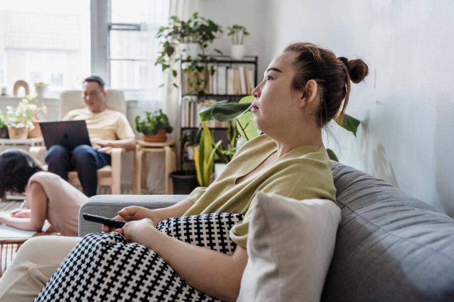 Family watching living
